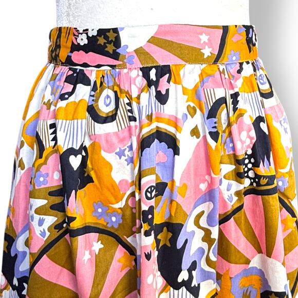 ModCloth Psychedelic Midi Skirt Retro Pink Orange Purple Tie Waist Bow Detail - Picture 6 of 9